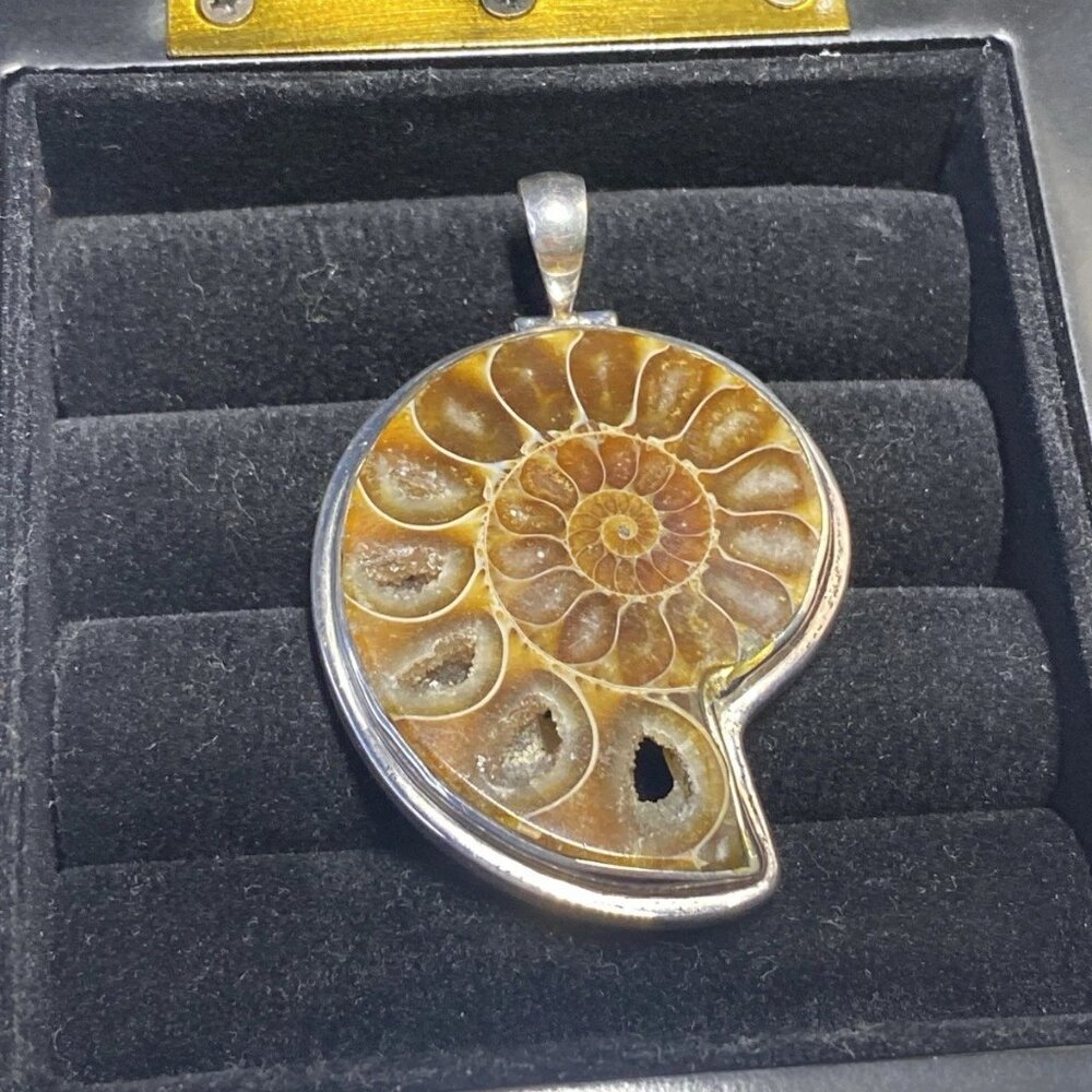 Antique Sterling Silver Ammonite Fossil Pendant c.1890–1920